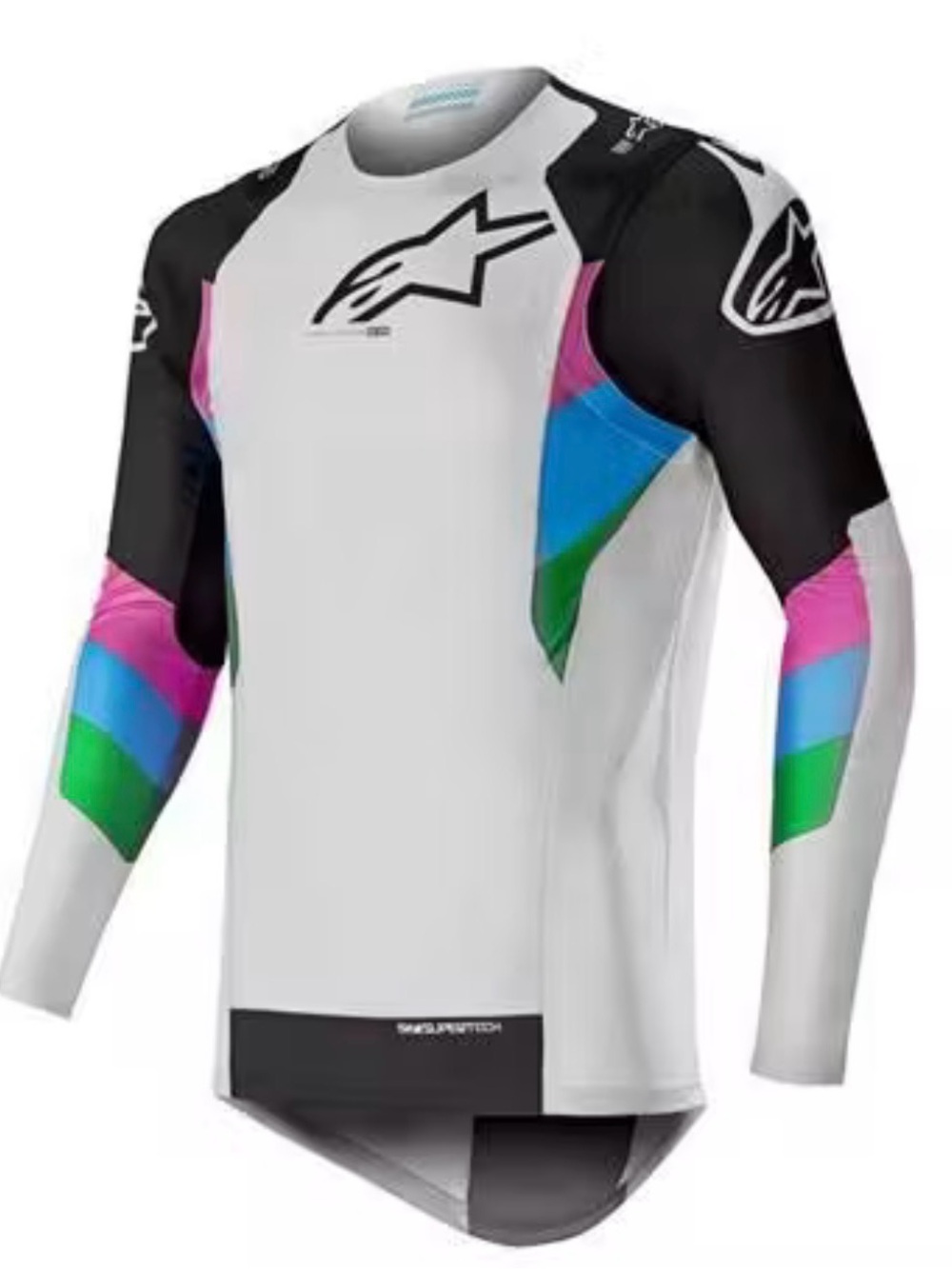 ALPINESTARS 
Supertech, Long Sleeve Motocross Jersey - White with Neon Accents